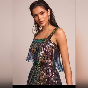 Madame Alexander Multicolor Sequin Fringe Midi Dress